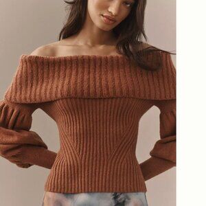 ANTHROPOLOGIE Tessa Off the Shoulder Puff Sleeve Sweater Top Size XS